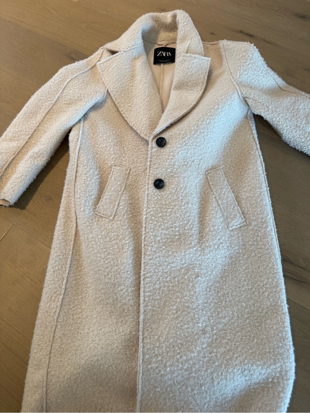 ZARA Cream Bouclé Trench Coat with Notch Lapel